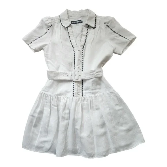 KARL LAGERFELD PARIS Women's Puff-Sleeve Belted A-Line Dress 8 - Picture 2 of 9